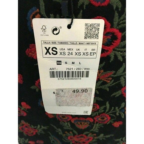 Zara Womens New W Tag Black Red Floral Embroidered Mini Skirt Xs - Picture 7 of 10